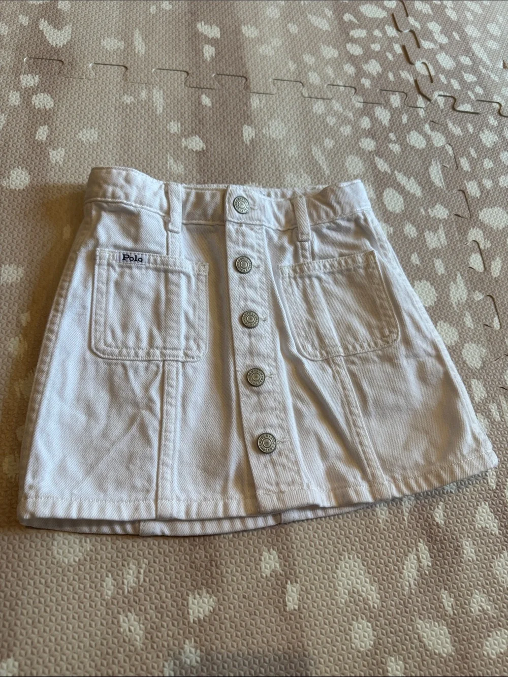 Polo Ralph Lauren Girls White Cotton Denim Snap Front Mini Skirt Size 5